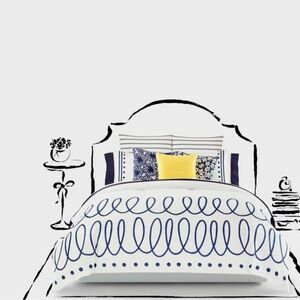 Kate Spade Charlotte Twin Comforter White with Navy Swirls 100% Cotton